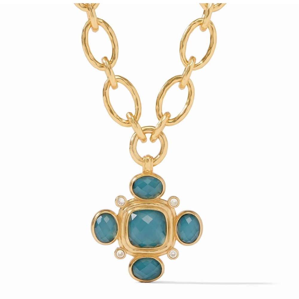 Julie Vos Gold Chain Necklace with Teal Blue Gemstone Cross Pendant